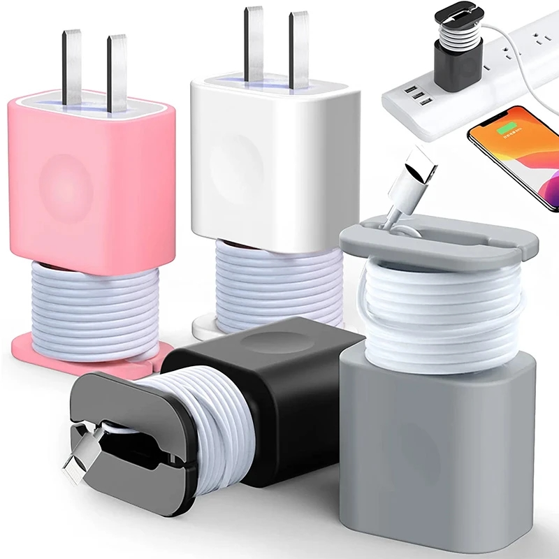 2 In 1 Silicone Cable Winder Charger Protector Cover Wire Organizer for IPhone USB Charger Cable Charging Head Protective Case