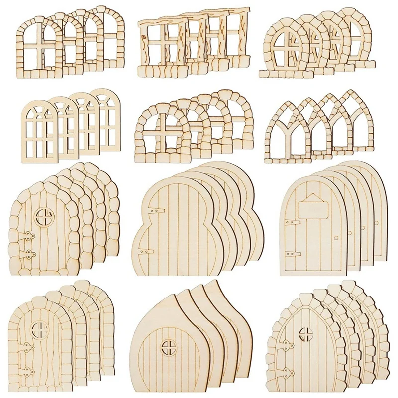 ZDNT Porta delle fate in legno non verniciato, a forma di mini porta da elfo, porte per alberi da giardino, per casa, ufficio, compleanno, festa di nozze, decorazione antica (60