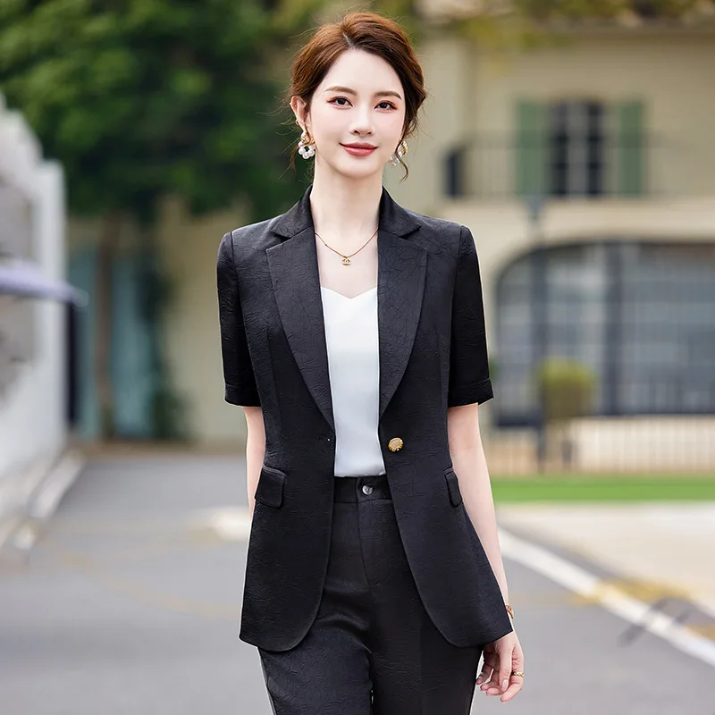 Women's Short Sleeve Blazer and Trousers Set Office Uniform