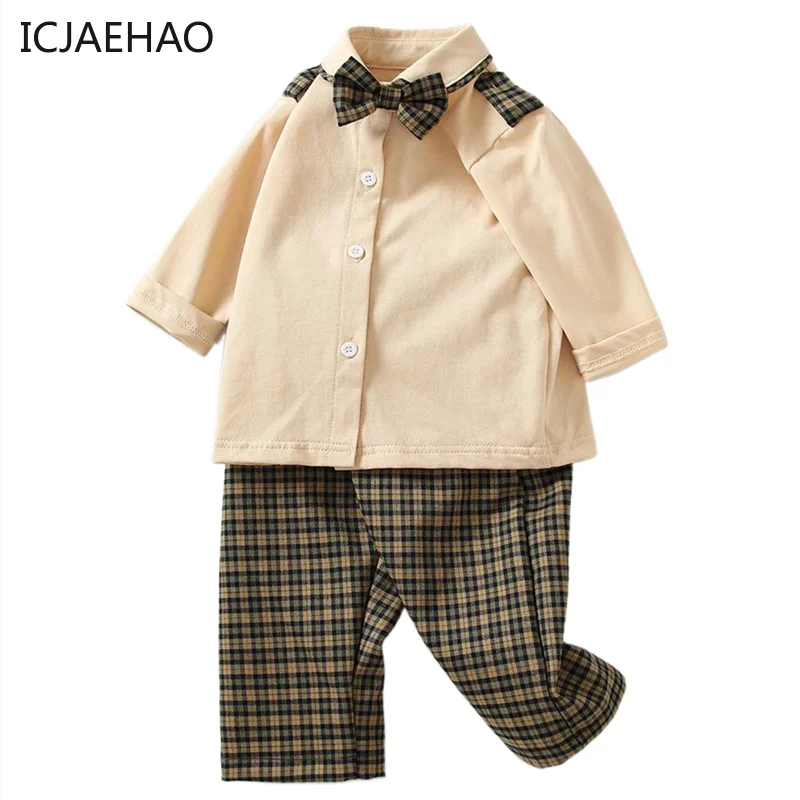 

Boys Sets T Shirt + Pants Clothes for Baby Suits Autumn Spring England Gentle Kids Boy Formal Tuxedos Suit Clothing Set Shirts