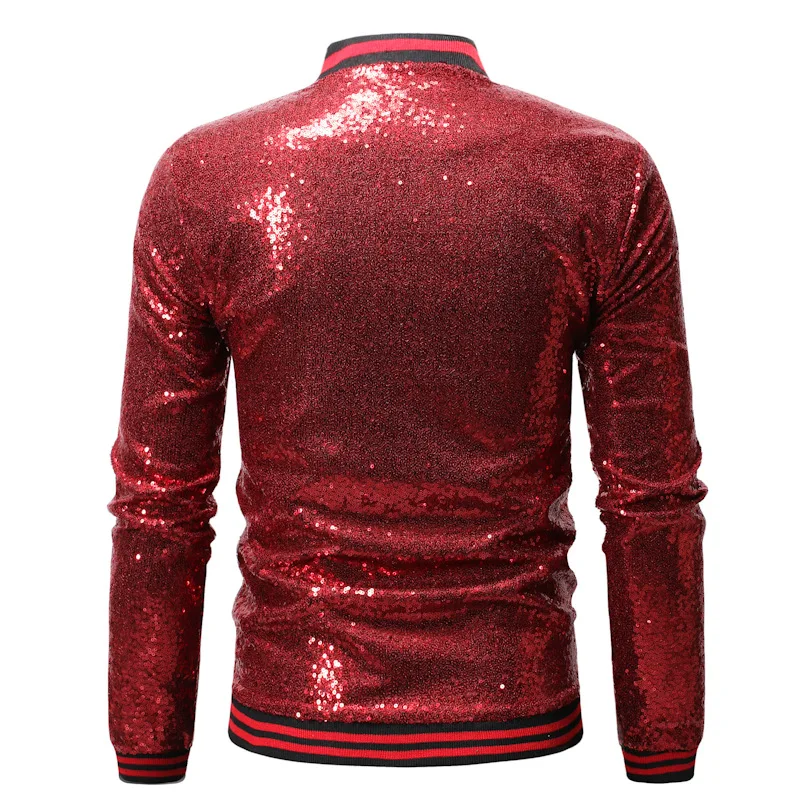 Mens Disco Sequin Bomber Jacket Hip Hop Fashion Sparkly Varsity Jacket Coat Party Stage Dance Prom Shiny Outwear Baseball Coat