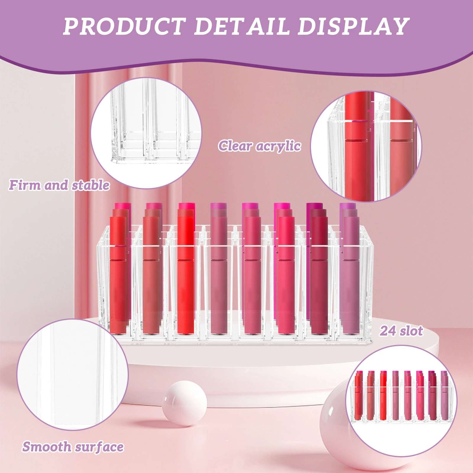 2Pcs 24 Slots Clear Acrylic Lipstick Organizer Rack Smooth Surface Lipstick Storage Cases for Makeup Brush Eyeliners Nail Polish 3
