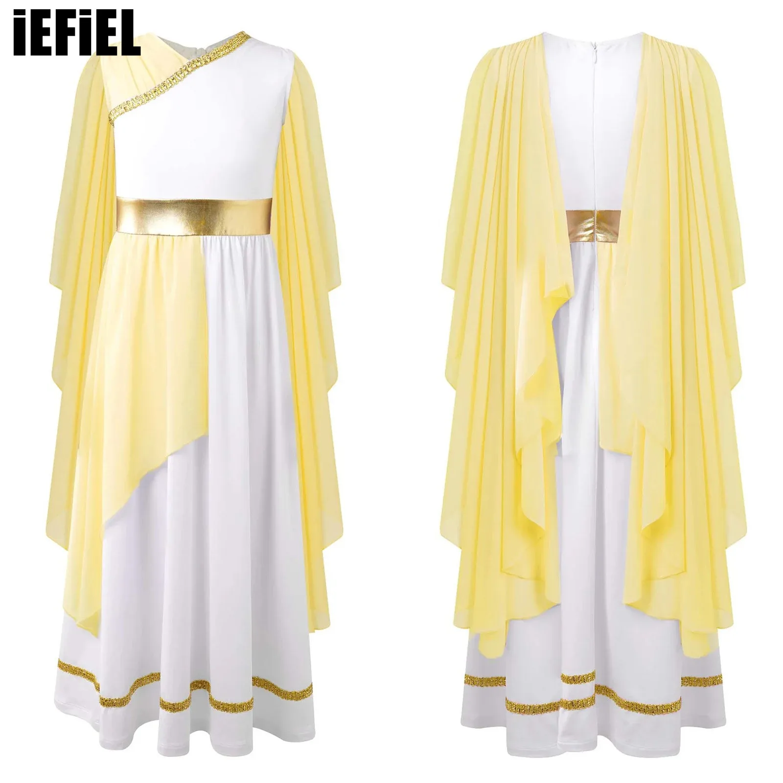 

Kids Girls Shawls Patchwork Flowy Dress Ancient Greek Cosplay Costume Halloween Grecian Sleeveless Gown Dress