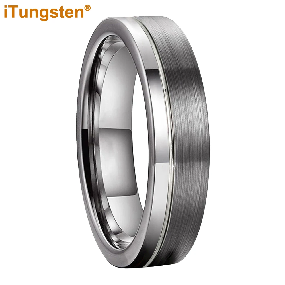 iTungsten Dropshipping 6mm 8mm Men Women Ring Tungsten Wedding Band Classic Jewelry Offset Groove Polished Brushed Finish