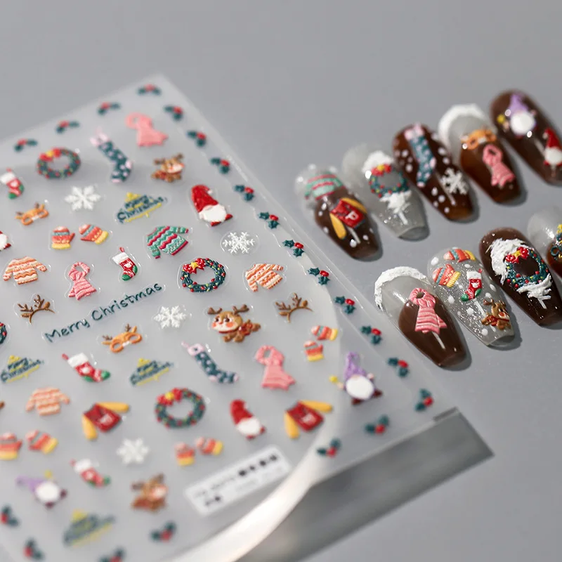

3D Acrylic Engraved Nail Sticker Winter Sweater Snowflake Charm Desgin Nail Transfer Sliders Wraps Manicures Foils DIY Z0759