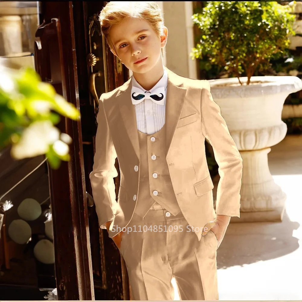 Light Blue High Quality Boy Suits Slim Fit Single Breasted Notch Lapel Elegant Boy 3 Piece Jacket Pants Vest Party Kids Sets