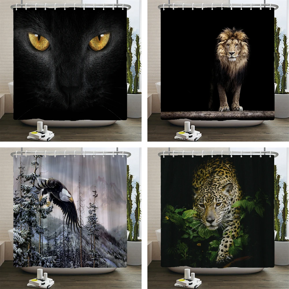 

Animals printed lion, tiger, cat,Elephant,3d Bath Curtains Waterproof Polyester Cloth Washable Bathroom Shower Curtain with Hook