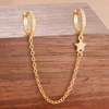 Boucles d'oreilles pendantes en acier inoxydable pour femmes, chaîne de couleur or, pendentif en zircone, Clip, accessoires bijoux de fête de vacances