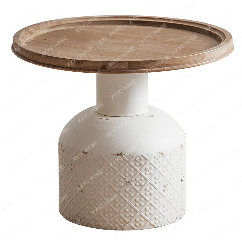 

Coffee Table Living Room Home round Small Apartment Sofa Side Side Table Retro Distressed Iron round Combined Tea Table