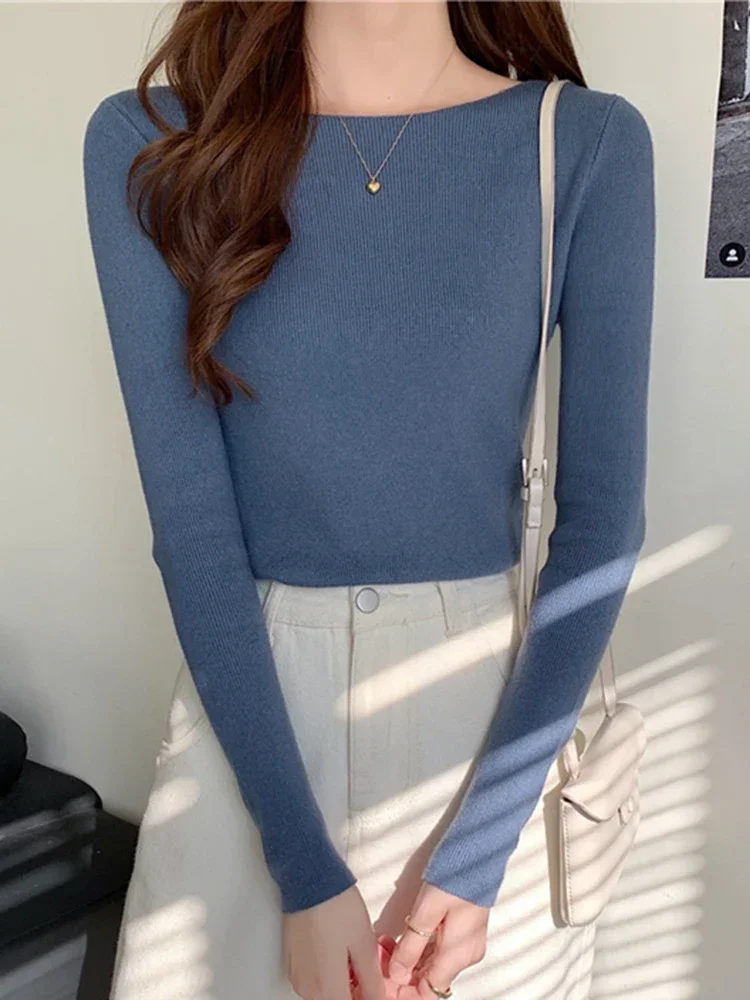 Fashion Ribbed Women Sweater Knitted Soft Pullovers Jumpers Basic Solid Soft Long Sleeve Sweaters For Women Autumn Winter Tops