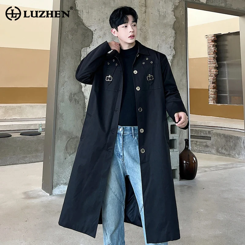 

LUZHEN 2024 Spring Korean Trendy Trench Coat Gentleman Men's Single Breasted Knee-length Casual Elegant Long Windbreaker A5e314
