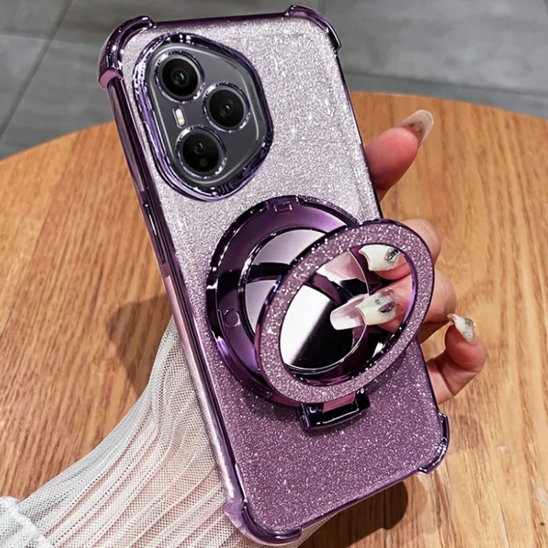 Quicksand Mirror Bear Phone Holder Case with Folding Bracket Cover