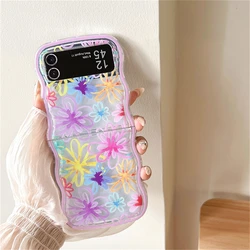 Charming Floral Cartoon Phone Case - Colorful Transparent Wavy Design Luxury Cover - ZFlip5 (Line Colored Flower)