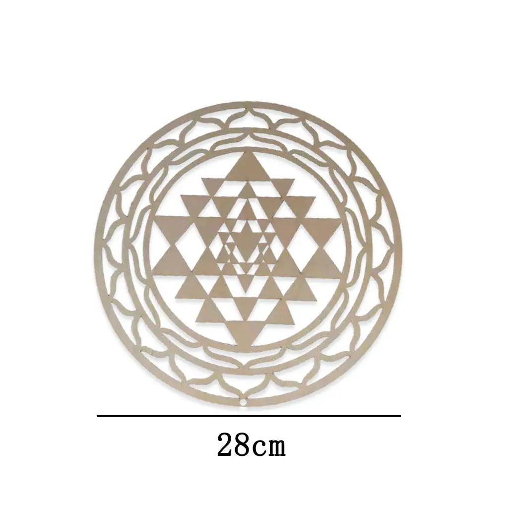 Sri Yantra Wall Decor Wood Wall Sculpture Sacred Geometry Crystal for Meditation