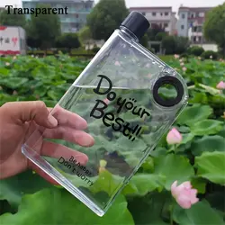 Clear Flat Water Bottle - 380ml Reusable BPA - Free Portable Sports Kettle - <500ml (Transparent black)
