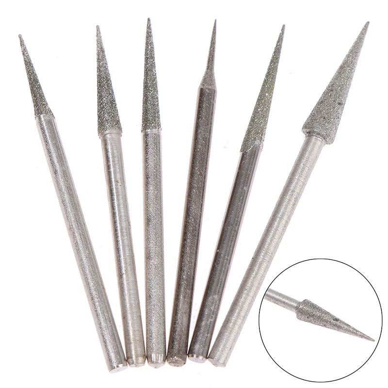 

6 Pcs 1-4mm Diamond Grinding Head Needle Bits Burrs Engraving Carving Tool 2.35mm