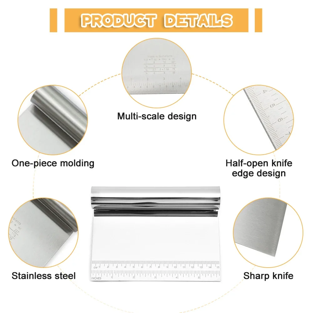 Stainless Steel Noodle Knife Cutter Cake Dough Scraper With Scale Pastry Cutters Baking Cake Dough Baking Cutting Tools baking tool baking accessories