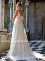 Pregnant Bride Wedding Dress Customized V Neck Sequined Applique See Through Tulle A Line Summer Bridal Gown Lace-up Back 2