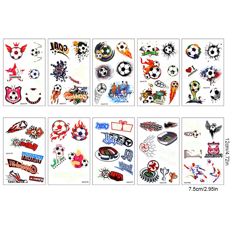10Sheets Soccer Luminous Tattoo Sticker Kids Temporary Tattoos Boys Football Birthday Party Favors Decor Supplies Gift for Guest