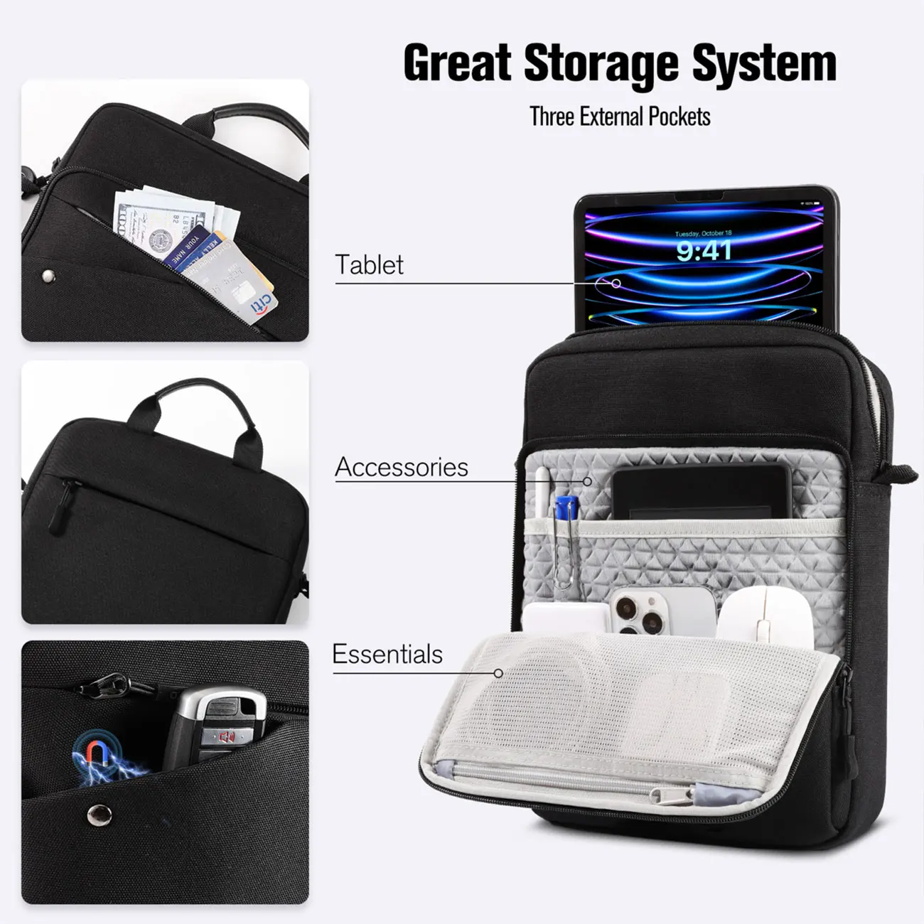 Moko-ipad Bolsa Tablet Manga 911 Bolsa de Transporte Ipad Capa Protetora de Viagem Ipad com Alça para Ipad 10th 10.9 - Imagem 5