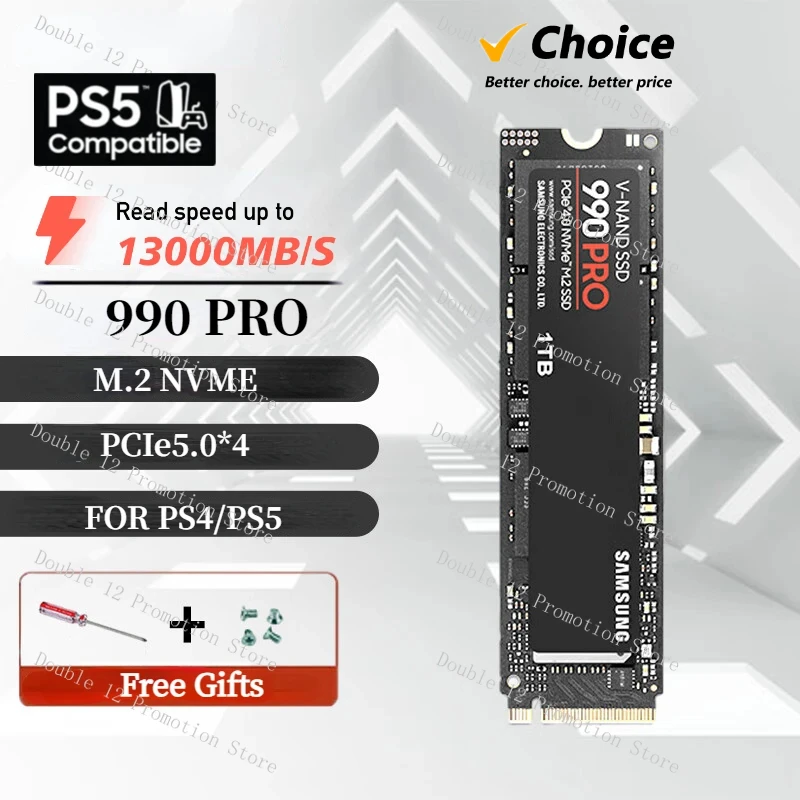 

990PRO 13000MB/s M.2 SSD 1TB 2TB 4TB PCIe 5.0x4 M2 NVMe 2.0 Disk 2GB Dram Cache Internal Solid State Drive for PS5 Desktop PC