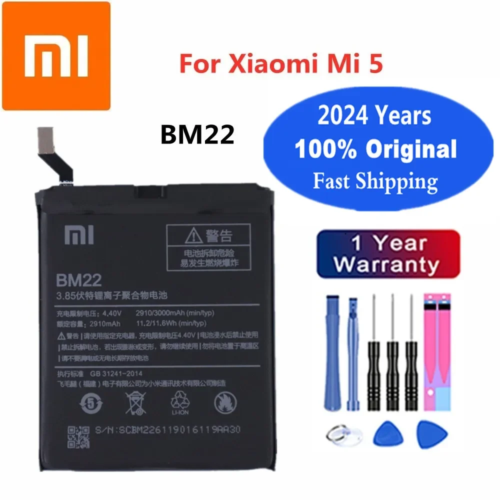 

2024 год, 100% оригинальный аккумулятор BM22 для Xiaomi Mi 5, Mi5, M5, 3000 мАч, Высококачественная аккумуляторная батарея, быстрая доставка