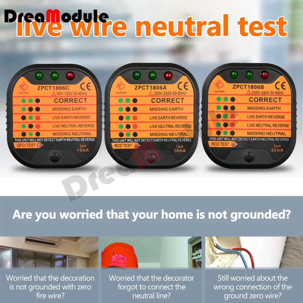 Socket Tester Detector Circuit Polarity Voltage Plug Circuit Breaker Grounding Zero Wire Switch Current Detector Electroscope 2
