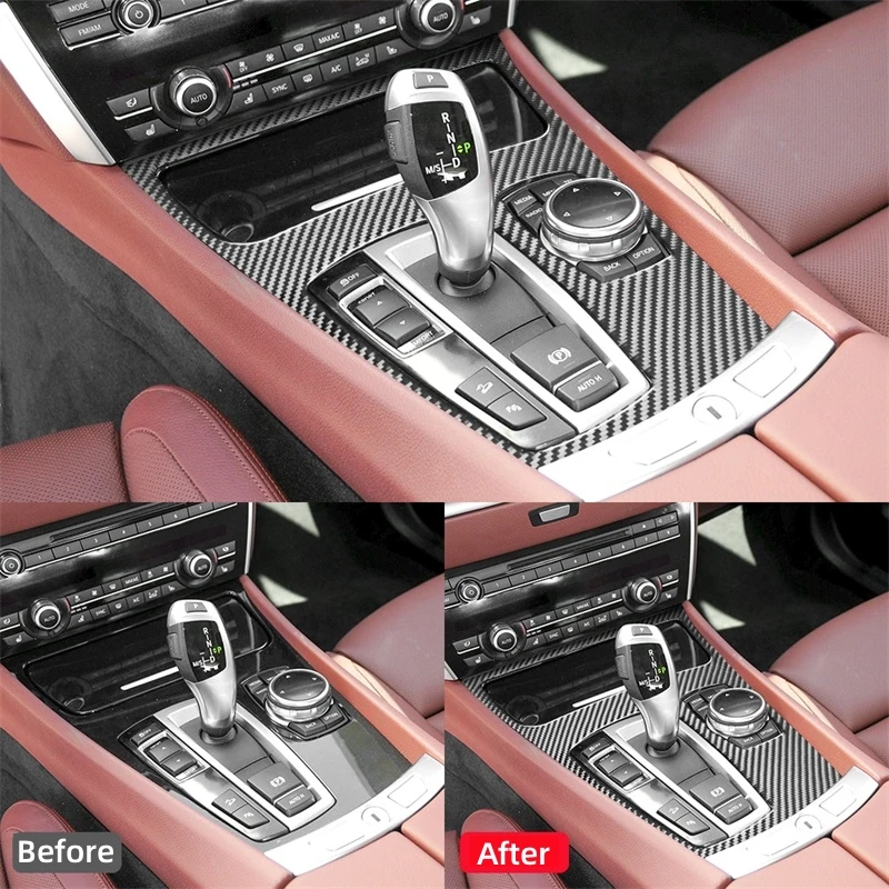 BMW 5 시리즈 GT5 F07 2010-2017 용 탄소 섬유 인테리어 액세서리 자동차 중앙 제어 기어 시프트 패널 트림 커버 스티커