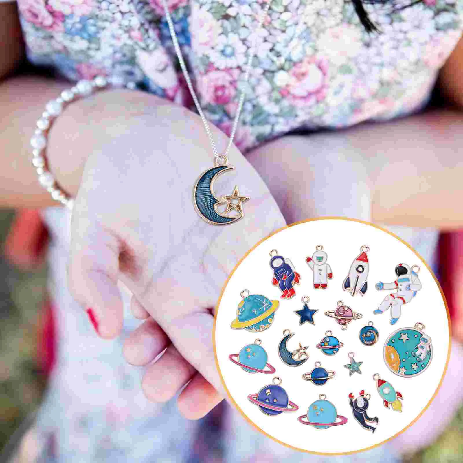 

18 Pcs Boys' Jewelry Accessories Space Universe Theme Charms Alloy Earrings Metal DIY Pendant Making Child