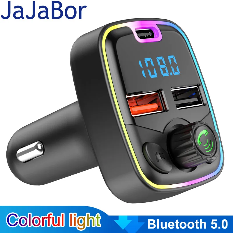 

JaJaBor Car FM Transmitter Car Bluetooth 5.0 Handsfree Car Kit QC3.0 Fast Charging Type C Dual Usb Car Charger Mp3 Player