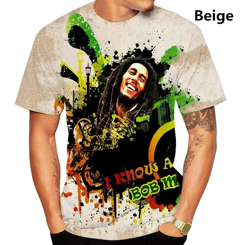 

2022 Summer New Bob Marley 3D Printed T Shirt Reggae Music Hip Hop Casual Short Sleeve Men Women Shirts