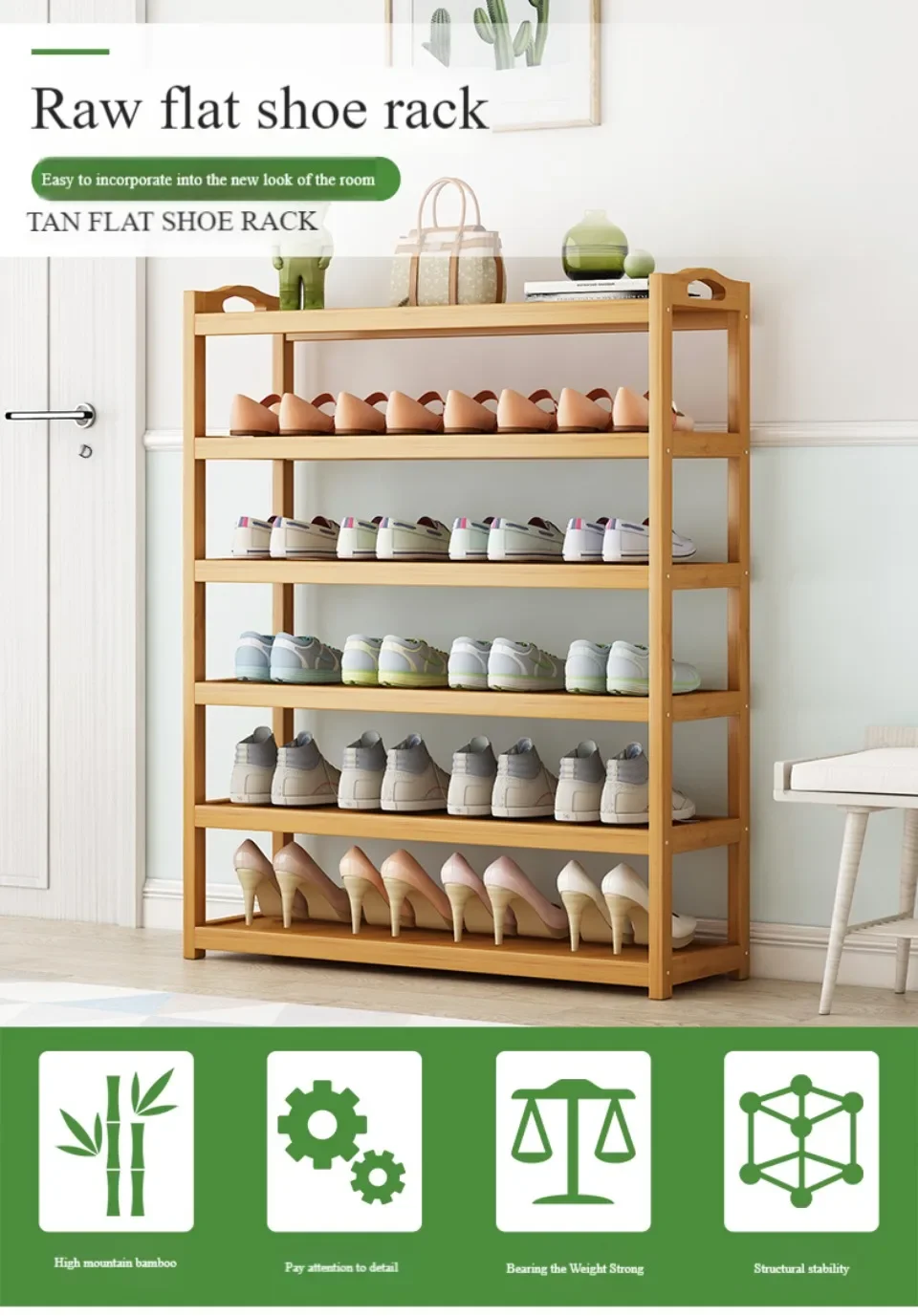 Description Picture 2 of itemSimple Indoor Stand Shoes Bamboo Shoe Rack Bamboo Flower Shelf And Bookshelf Multilayered Storage Natural Health Home Furniture