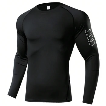 Men's Compression Long Sleeve Shirt Black Fitness T-shirt Male Running Quick Drying Gym Top Sun Protection Sports Base Layer 1
