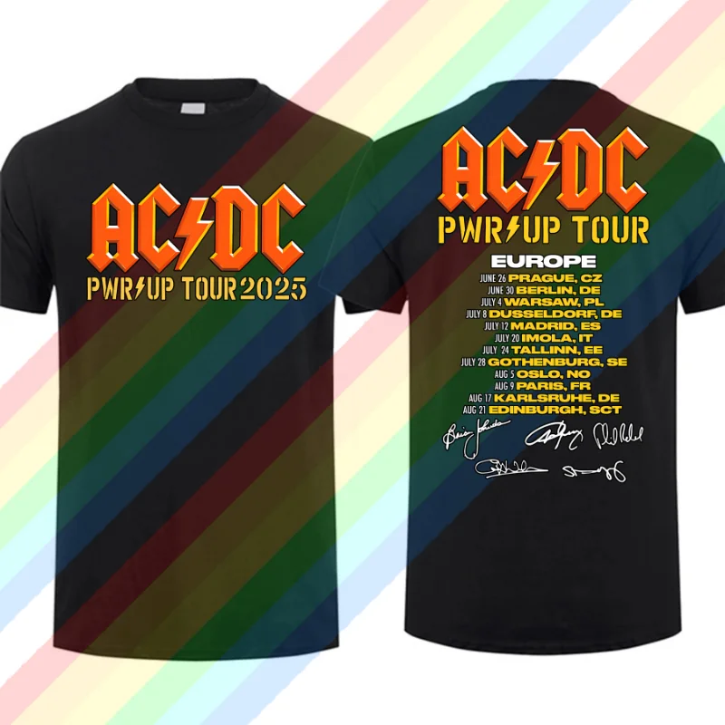 sport t shirt Men T Shirt Casual AC Pwr Up World Tour DC EUROPE 2025 Graphic Summer Short Sleeves