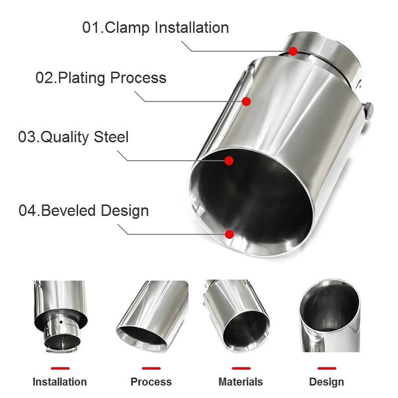 1 Pcs Universal Exhaust Tip 304 Stainless Steel Car Exhaust Muffler Tip Tailpipe Oblique Mouth Car 63mm inlet Tips exhaust muffler tip