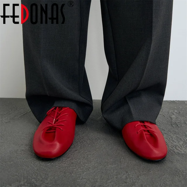 FEDONAS – chaussures plates en cuir véritable pour femmes, chaussures décontractées en cuir souple à nouages croisés, mocassins à la mode pour femmes 1
