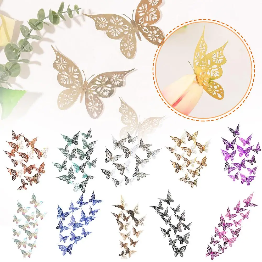 

3D Purple Blue Butterflies Wall Stickers Hollow Butterfly for Kids Rooms Home Wall Fridge Decor DIY Art Mural Room Decor F3R8