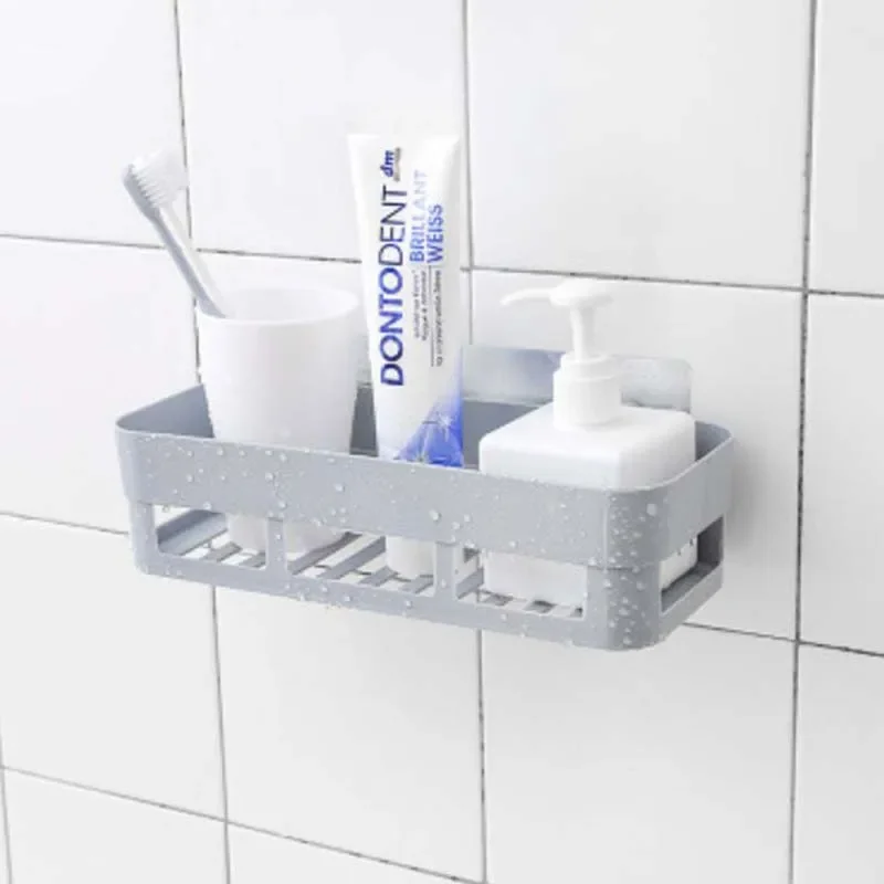 Bathroom Storage Rack Self Adhesive Shelf Kitchen Wall Corner Organizer Seasoning Bottles Holder Home Organization Accessories 2