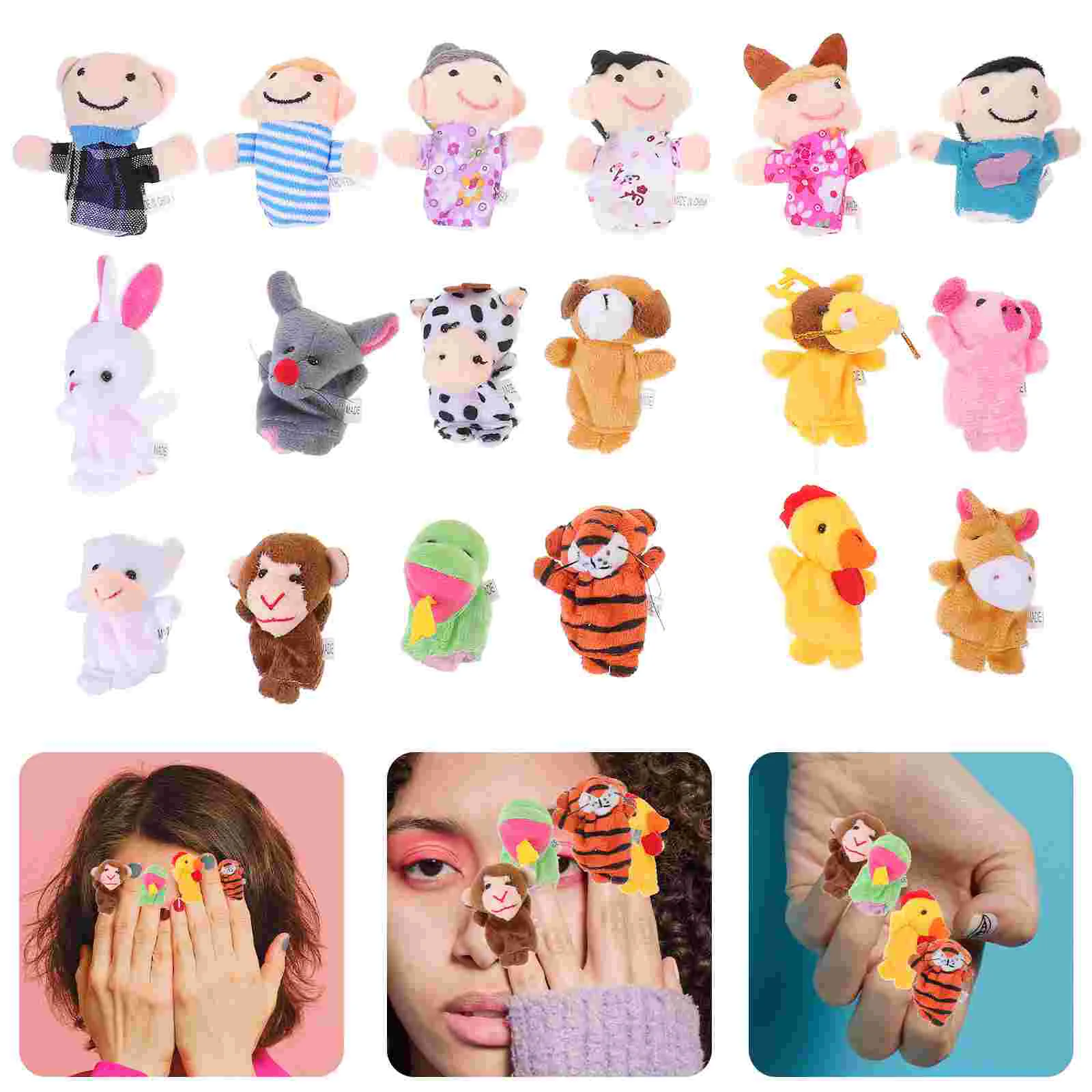 18pcs Plush Finger Puppets Dolls Hand Toys 12 Puppets 6 People(Mixed Style) for Kids Babies Talking Story Birthday Party Favors dropshipping 6pcs baby kid plush cloth play game learn story family finger puppets toys