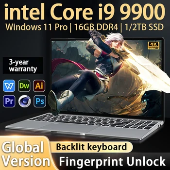 Nuovo Laptop 2026 da 15.6 Pollici con Windows 11, Intel Core i9 9900, 16GB RAM, SSD da 1TB/2TB, Sblocco con Impronta Digitale, PC per Studio, Ufficio e Gaming