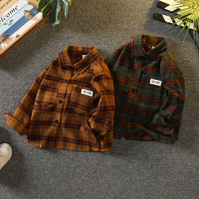 Plaid Long Sleeve Shirt Jacket for Boys Spring Autumn Baby Fashionable Children's Clothing AE Stock Origin China