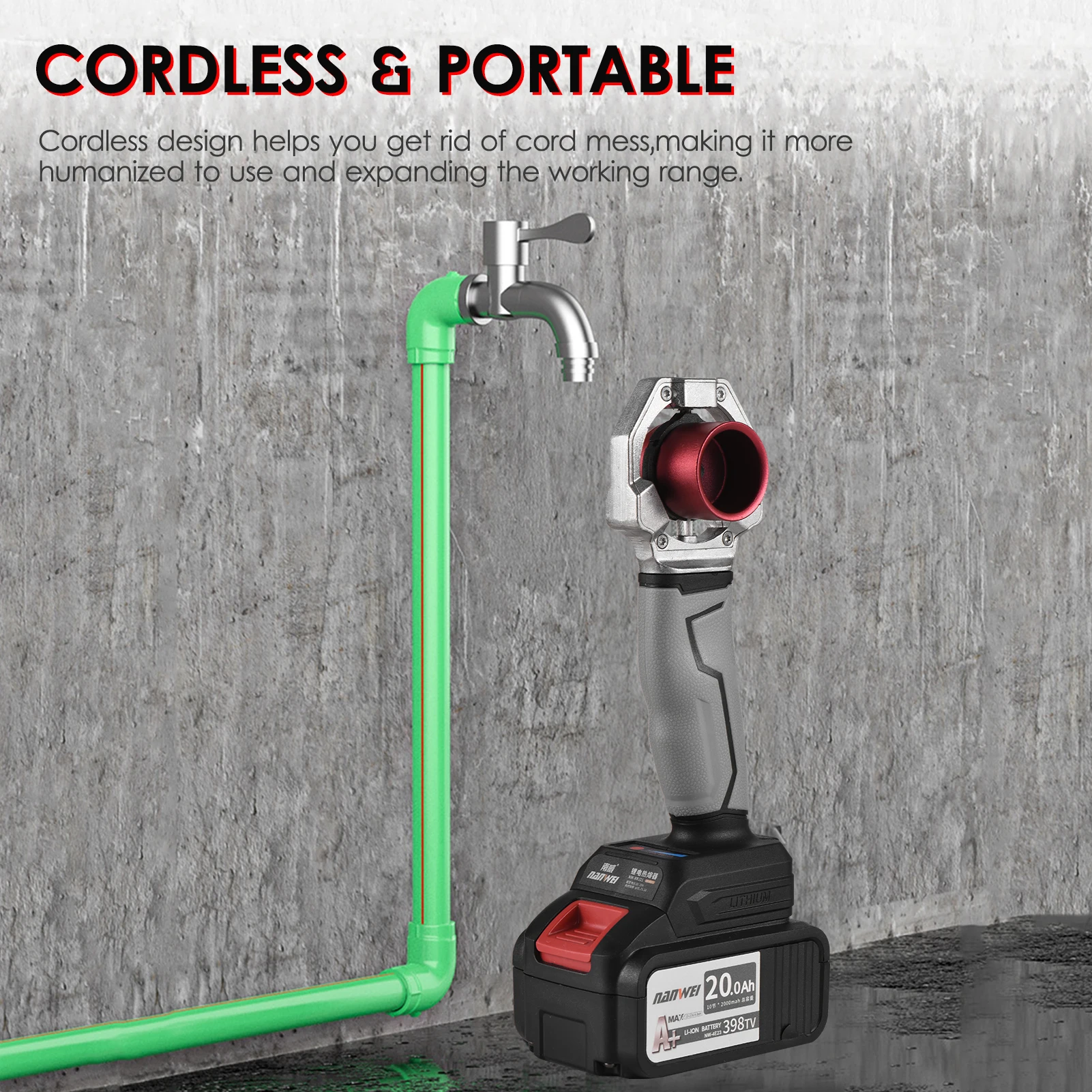 NANWEI 21V Hot Melt Machine Cordless 340℃ PPR PE PVC Water Pipe Melter Plastic Welding Machine with Replacement Heads 5