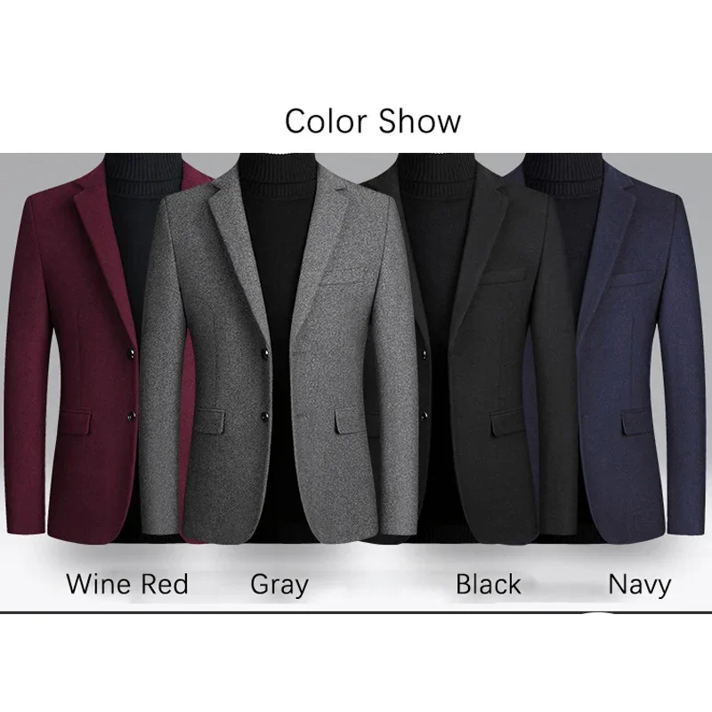BROWON Brand Business Casual Wool Blazer Men 2024 Autumn and Winter New Solid Men Blazer Regular Fit Long Sleeve Blazers for Men 4