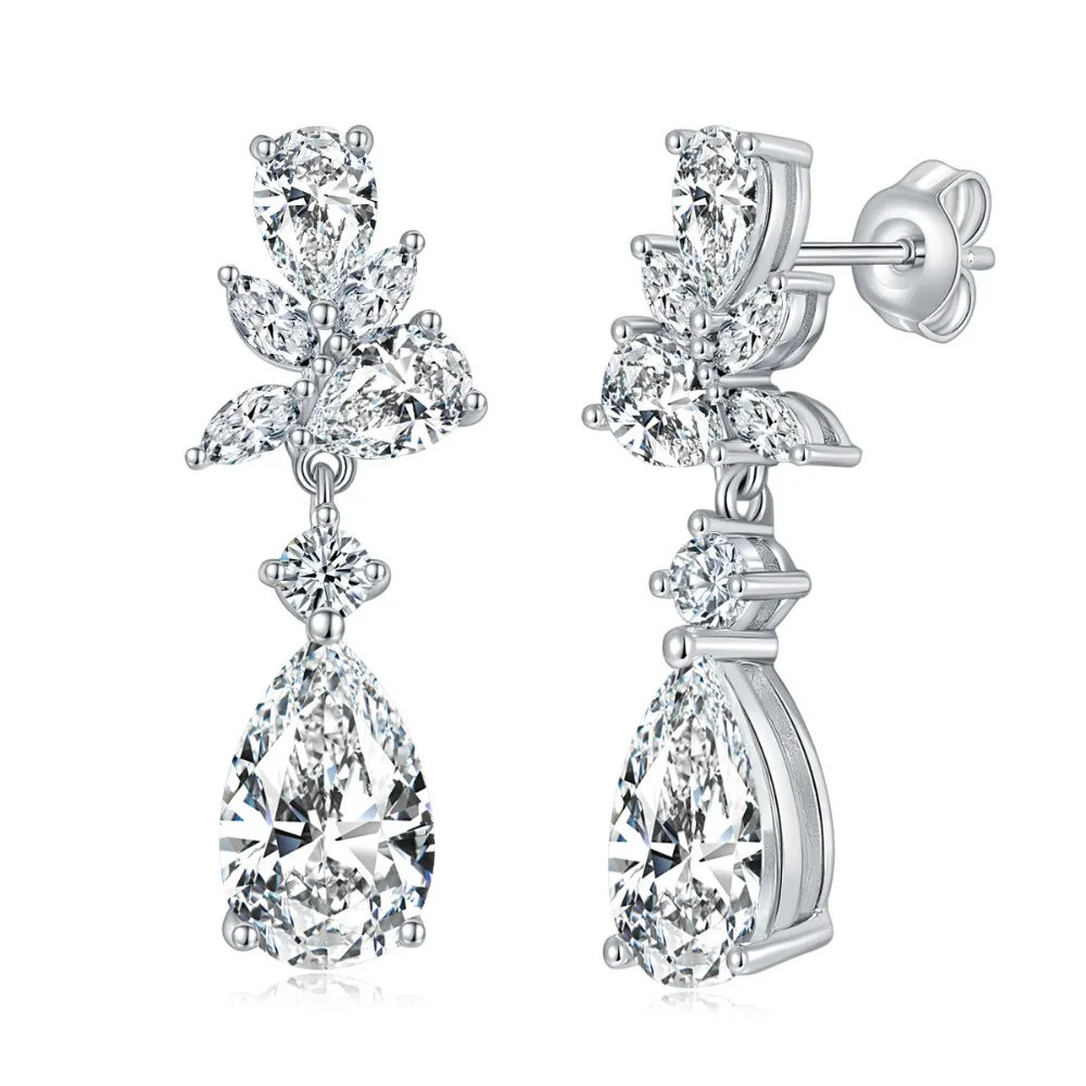 

All Moissanite Diamond Dangle Earrings Real 925 Sterling Silver Wedding Drop Earrings for Women Promise Engagement Fine Jewelry