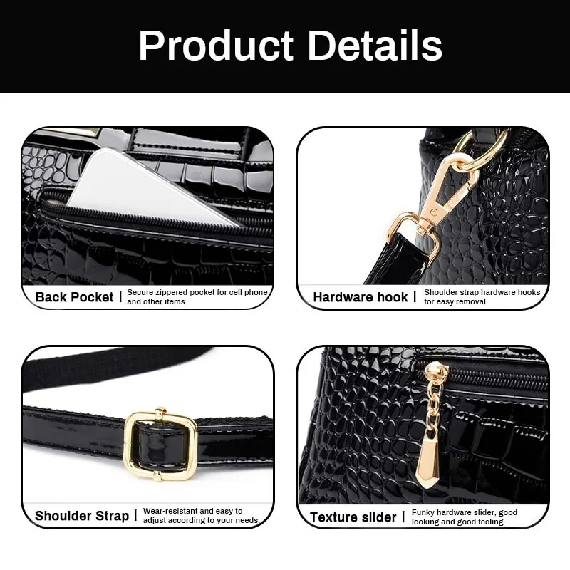 Women's Bag Crocodile Pattern Single Shoulder Crossbody Female Bags Casual Simple Middle-Aged Women Leather  Handbag New