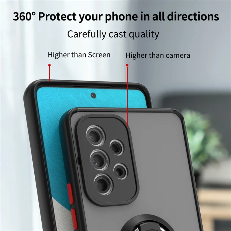 Shockproof Matte Armor Phone Case with Ring Magnetic Holder and Stand