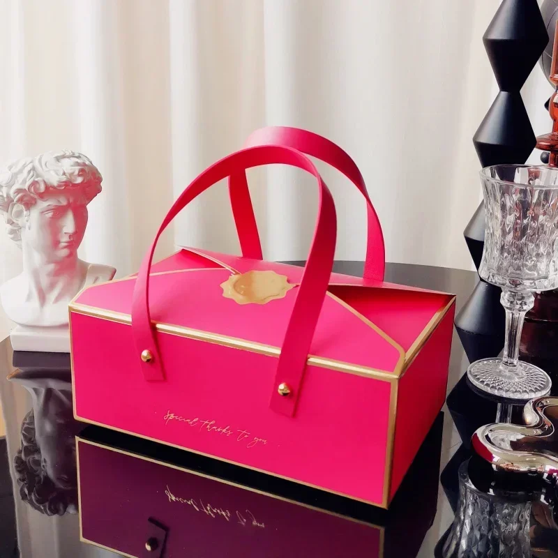 

Розово-красная портативная бумажная коробка для упаковки десертов Свадебная коробка для выпечки тортов тусклый сум Ручка для хранения пустая коробка праздничная подарочная упаковка