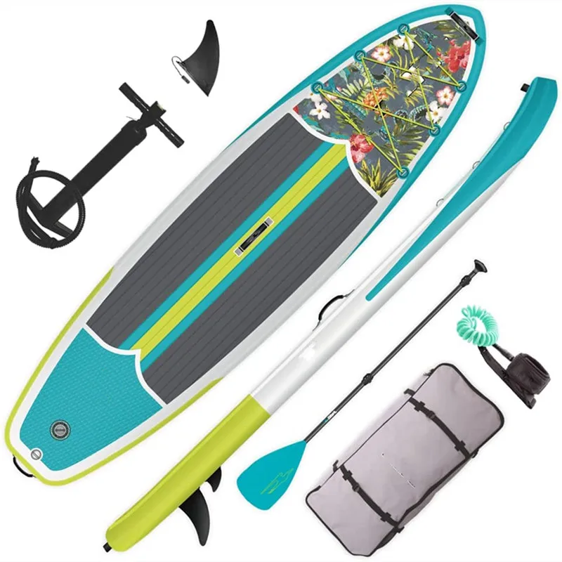 Inflatable Stand Up Paddle Board summer adults water toys PVC surfboard for sea beach inflatable stand up surf paddleboard set 320 x 76 x 15 cm suitable for adults and beginners green