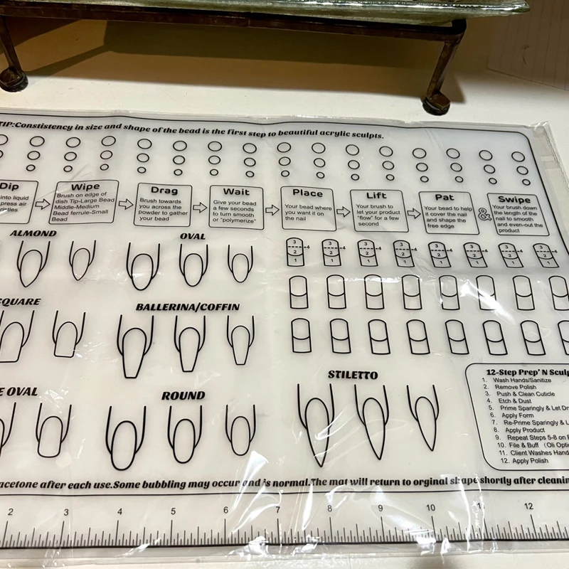 Silicone Acrylic Nail Practice Sheet Training Mat Salon Manicure Liquid Acrylic Professional 