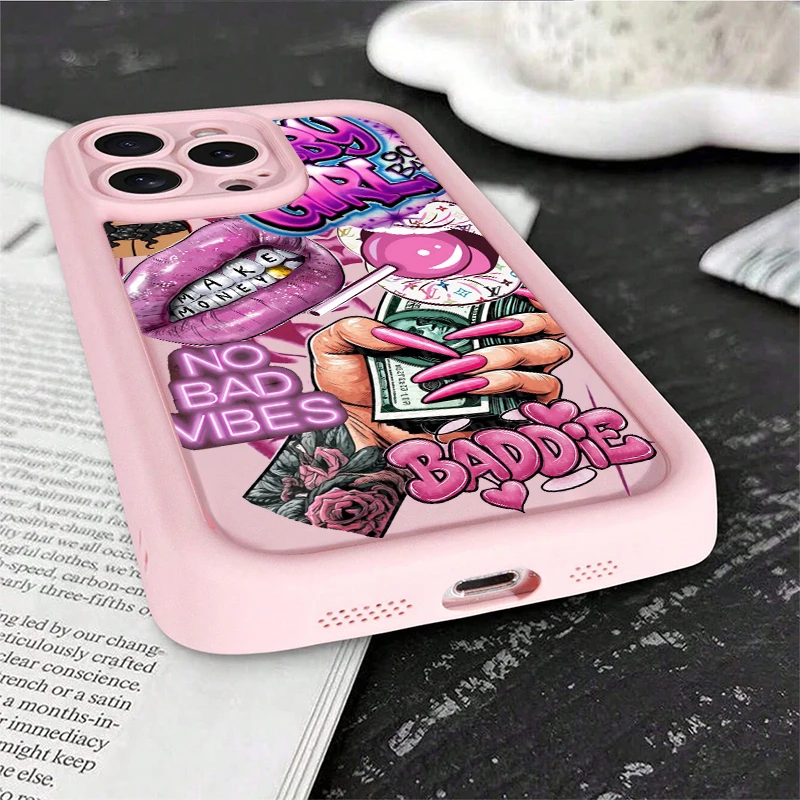 Pink Lips USD Banknote Printed Silicone Phone Case For iPhone 17 16 15 14 13 12 11 Pro Max 17 Air X XR XS 15 Plus 16e Soft Cover 4